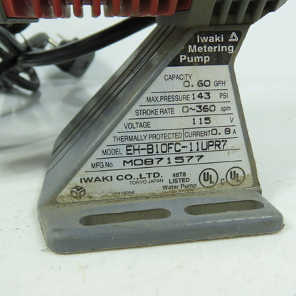 Iwaki EH-B10FC-11UPR7 Electronic Metering Pump 0.60 GPH 143 PSI 115V