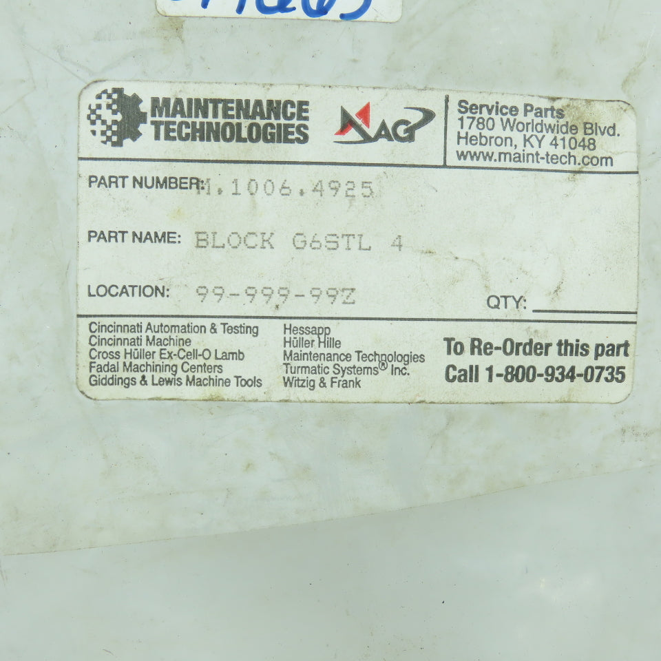 Davis 311-61042-00 M.1006.4925 G6 Block 4.200 DIA Machining Center Service Part