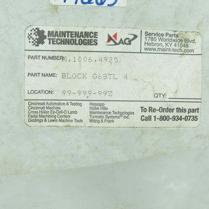 Davis 311-61042-00 M.1006.4925 G6 Block 4.200 DIA Machining Center Service Part