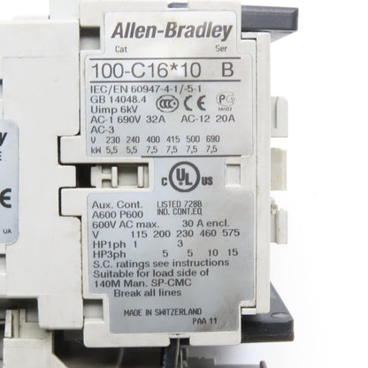 Allen-Bradley 100-C16*10 IEC Reversing Motor Starter 120V 60Hz 1.0-2.9A Overload