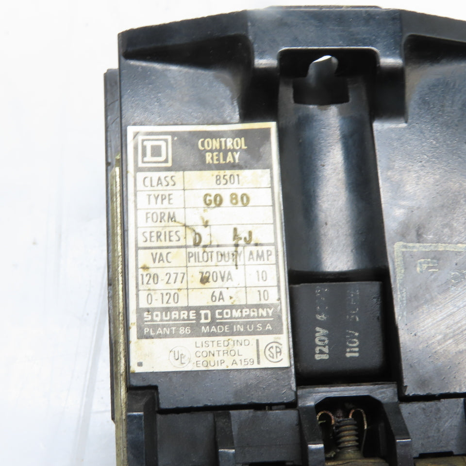 Square D 8501 G0 80 Class 8501 Type GO 80 Control Relay 110/120V 50/60Hz 10A
