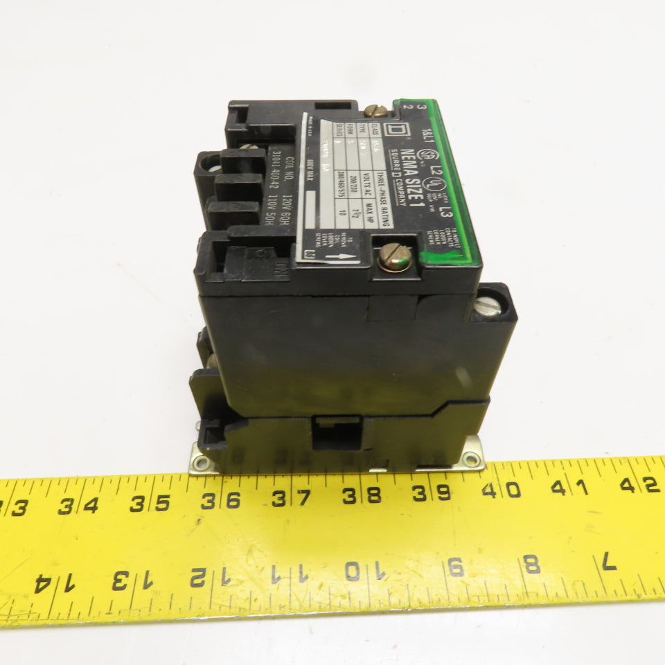 Square D 8536 SCO 3 NEMA Size 1 Magnetic Motor Starter 600V Max 110/120V Coil