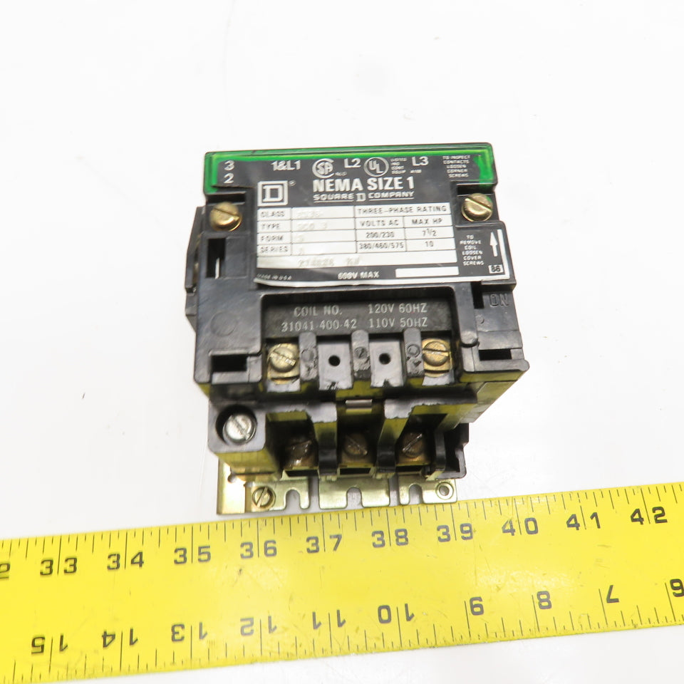 Sco Motor Square D 8536 SCO 3 NEMA Size 1 Magnetic Motor Starter 600V Max 110/12 ...