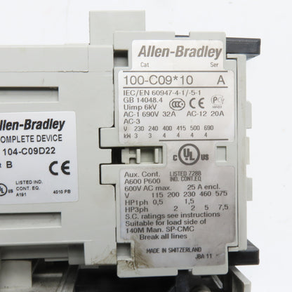 Allen-Bradley 104-C09D22 IEC Reversing Motor Starter 120V 60Hz 1.0-5.0A E1 Plus