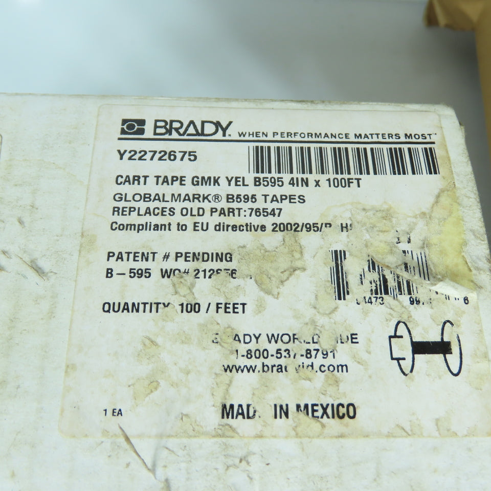 Brady 113114 GlobalMark B-595 Yellow Vinyl Label Tape Cartridge 4" x 100'