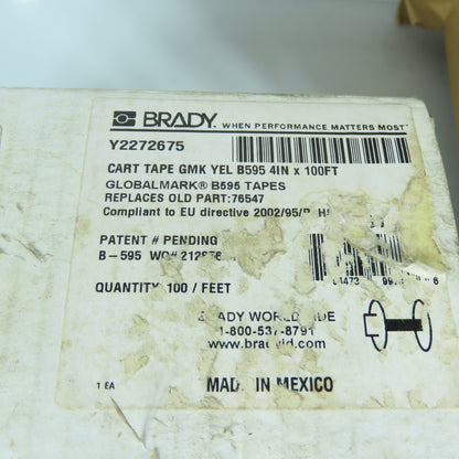 Brady 113114 GlobalMark B-595 Yellow Vinyl Label Tape Cartridge 4" x 100'