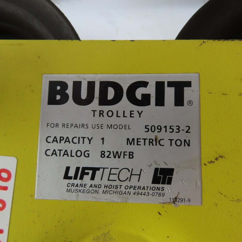 Budgit 82WFB 509153-2 1 Metric Ton Manual Plain Beam Hoist Trolley
