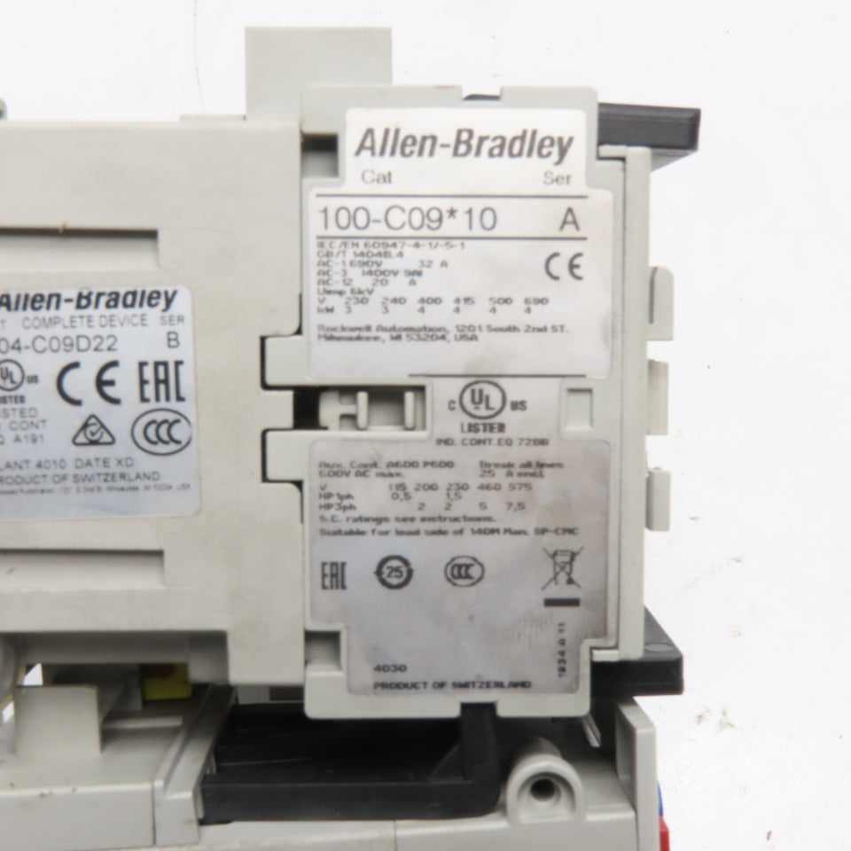 Allen-Bradley 100-C09*10 IEC Reversing Motor Starter 120V 60Hz 3.2-16A E1 Plus
