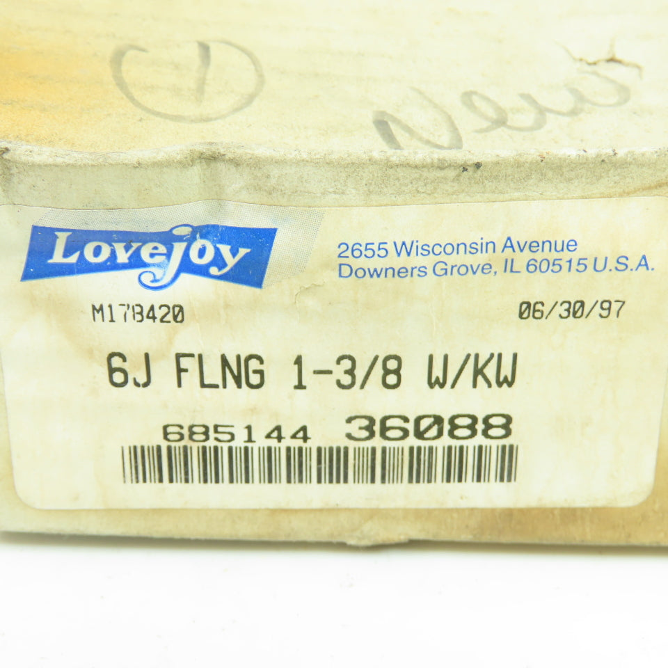 Lovejoy 36088 6J 1-3/8 W/KW 6J S-Flex Coupling Flange 1-3/8" Bore 6000 RPM