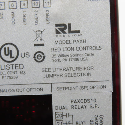 Red Lion PAXH PAXH Digital Meter with PAXCDS10 Dual Relay Card 85-250VAC