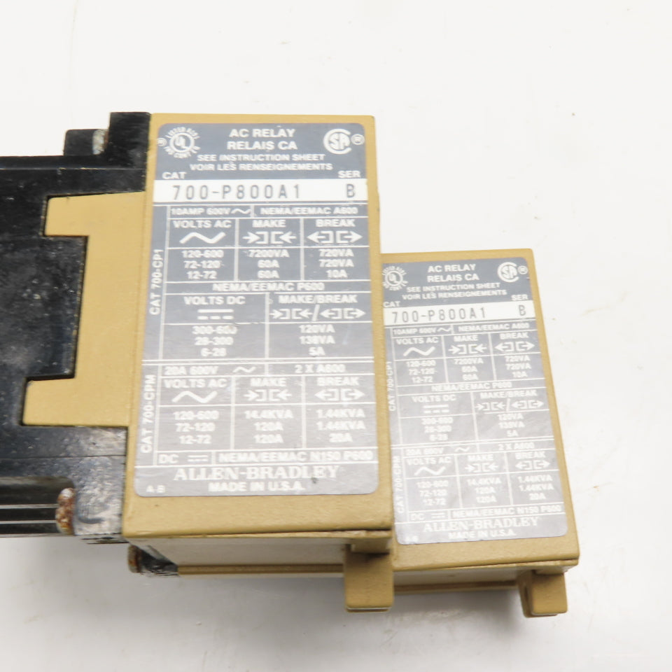 Allen Bradley 700-P800A1 AC Relay 600V 20A 112/120V Coil Lot Of 2