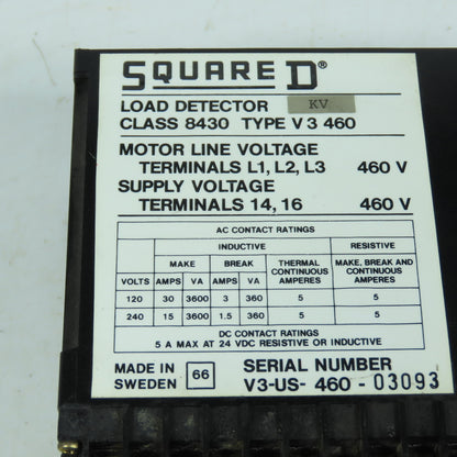 Square D Class 8430 Type V3 460 Load Detector 460V