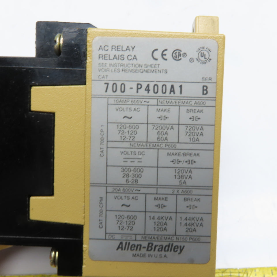 Allen Bradley 700-P400A1 AC Relay 600V 20A 112/120V Coil