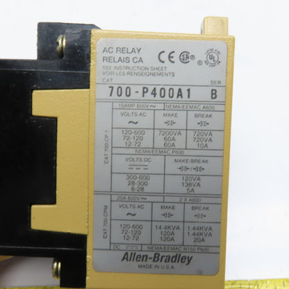Allen Bradley 700-P400A1 AC Relay 600V 20A 112/120V Coil