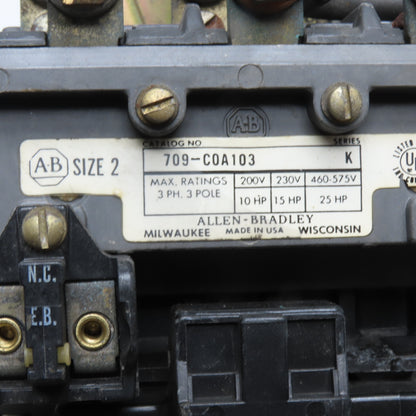 Allen Bradley 709-C0A103 Size 2 Contactor Starter 600V 25Hp 110/120V Coil