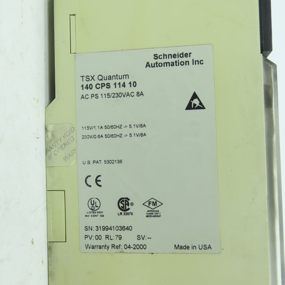 Schneider 140 CPS 114 10 TSX Quantum AC PS 115/230VAC 8A Power Supply Module