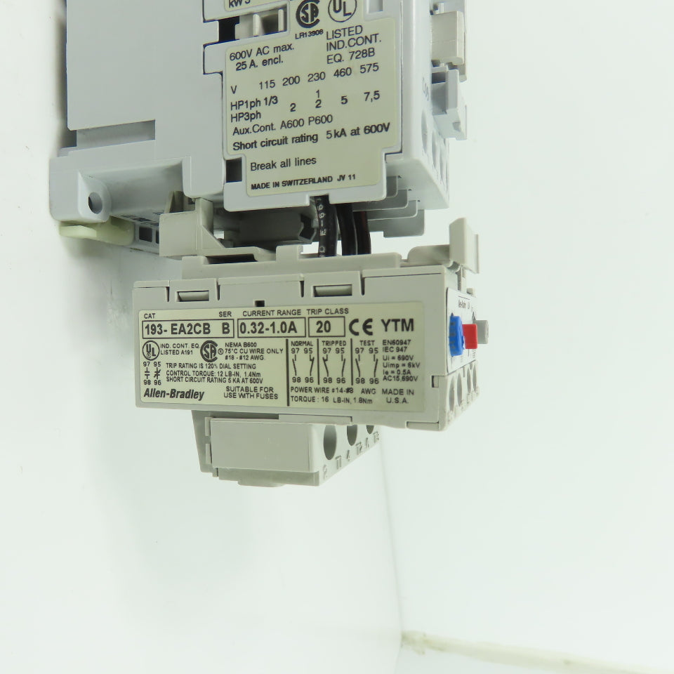 Allen-Bradley 100-C09*10 Contactor 600V 25A W/ 193-EA2CB0.32-1.0A Overload Relay