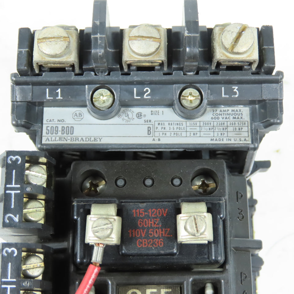 Allen-Bradley 509-BOD Size 1 Motor Starter 120V Coil 600V Overload 42185-800-01