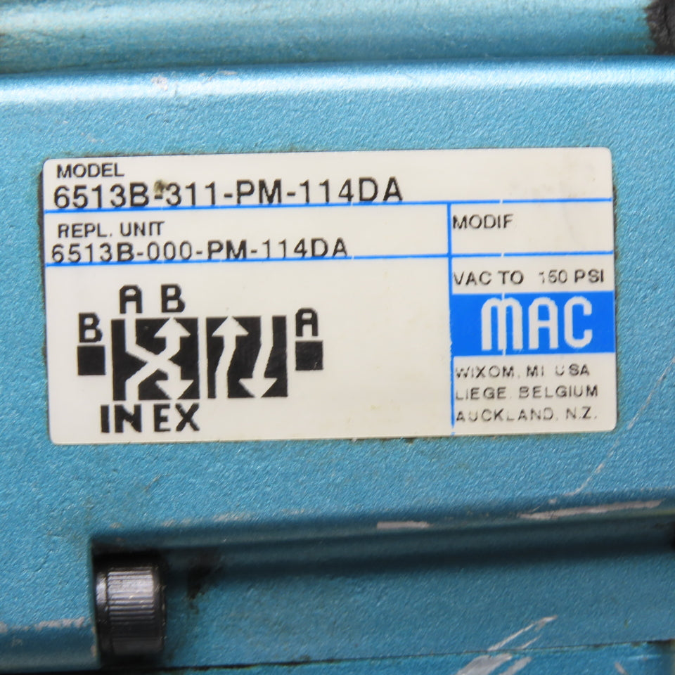 MAC 6513B-311-PM-114DA 2 Position Solenoid Valve 120V Coil