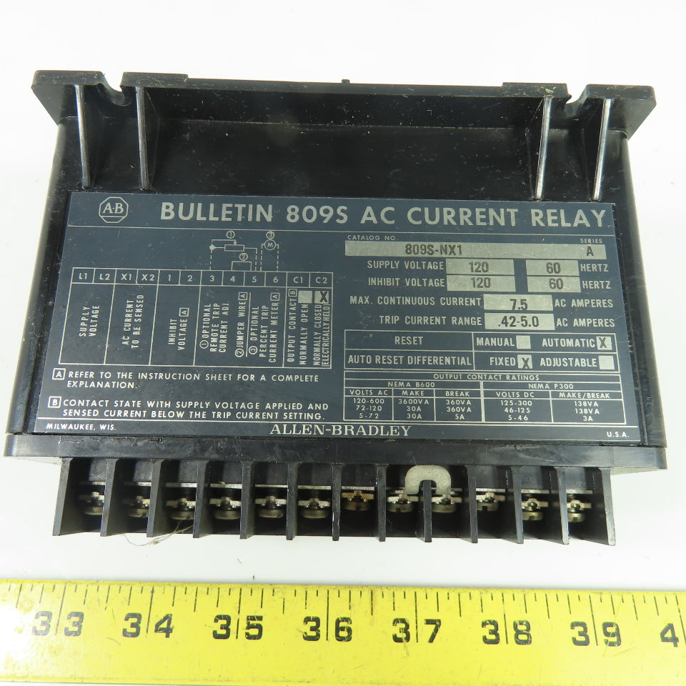 Allen-Bradley 809S-NX1 Bulletin 809S AC Current Relay 120V 0.42-5.0A Ser A