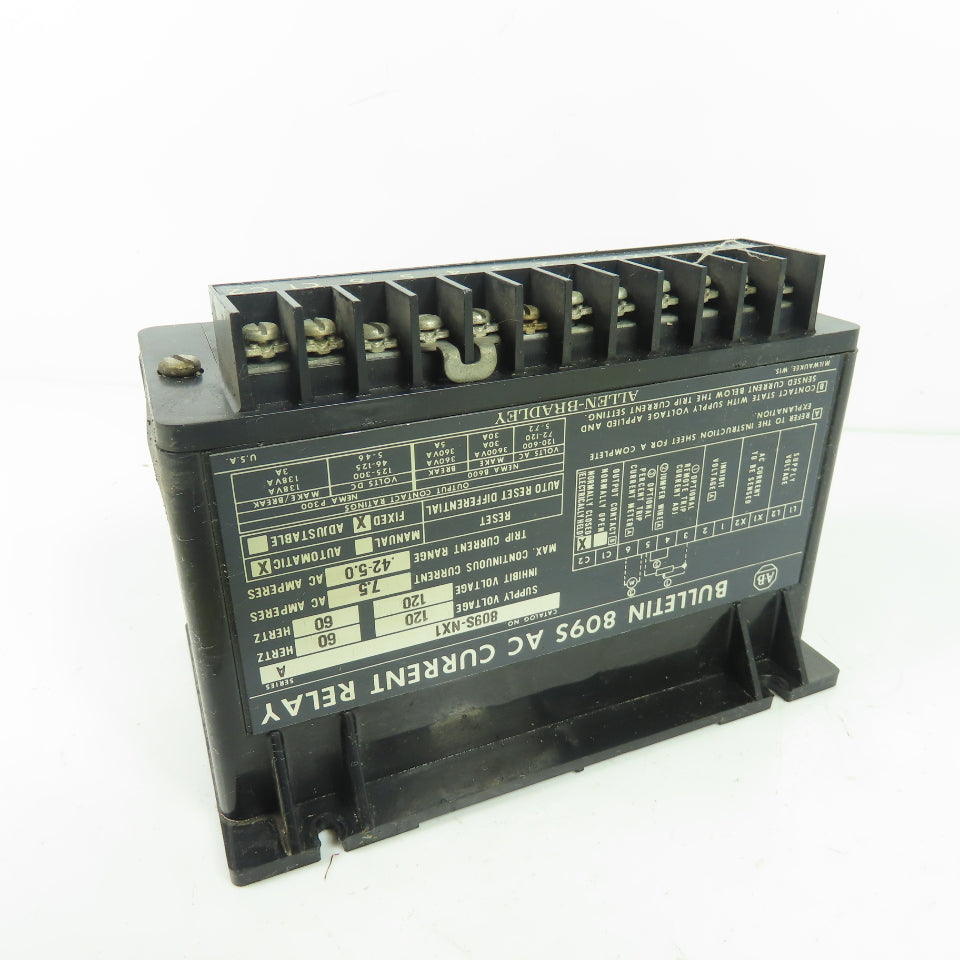 Allen-Bradley 809S-NX1 Bulletin 809S AC Current Relay 120V 0.42-5.0A Ser A
