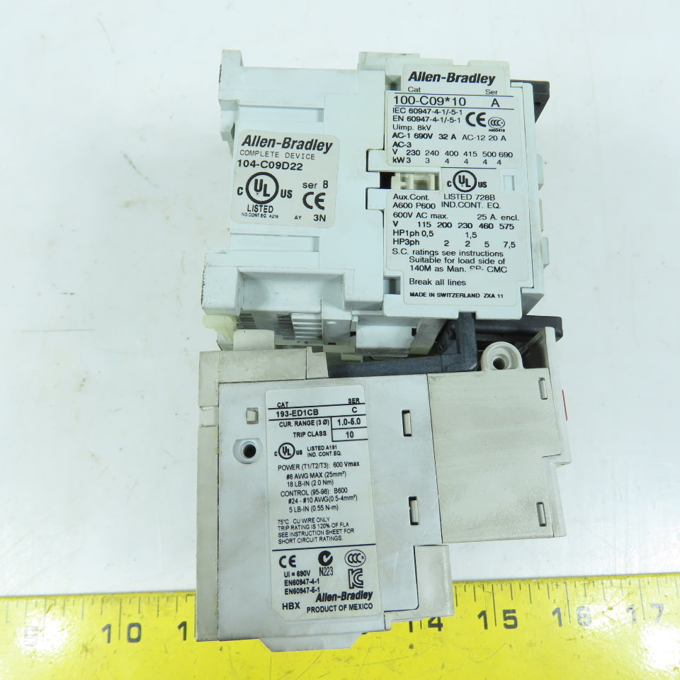 Allen-Bradley 104-C09D22 Reversing Starter 9A 120V Coil 193-ED1CB Overload