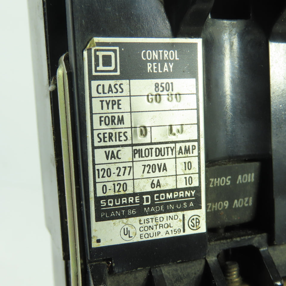 Square D 8501 G0-80 Type G 8-Pole Industrial Control Relay 110/120V Coil