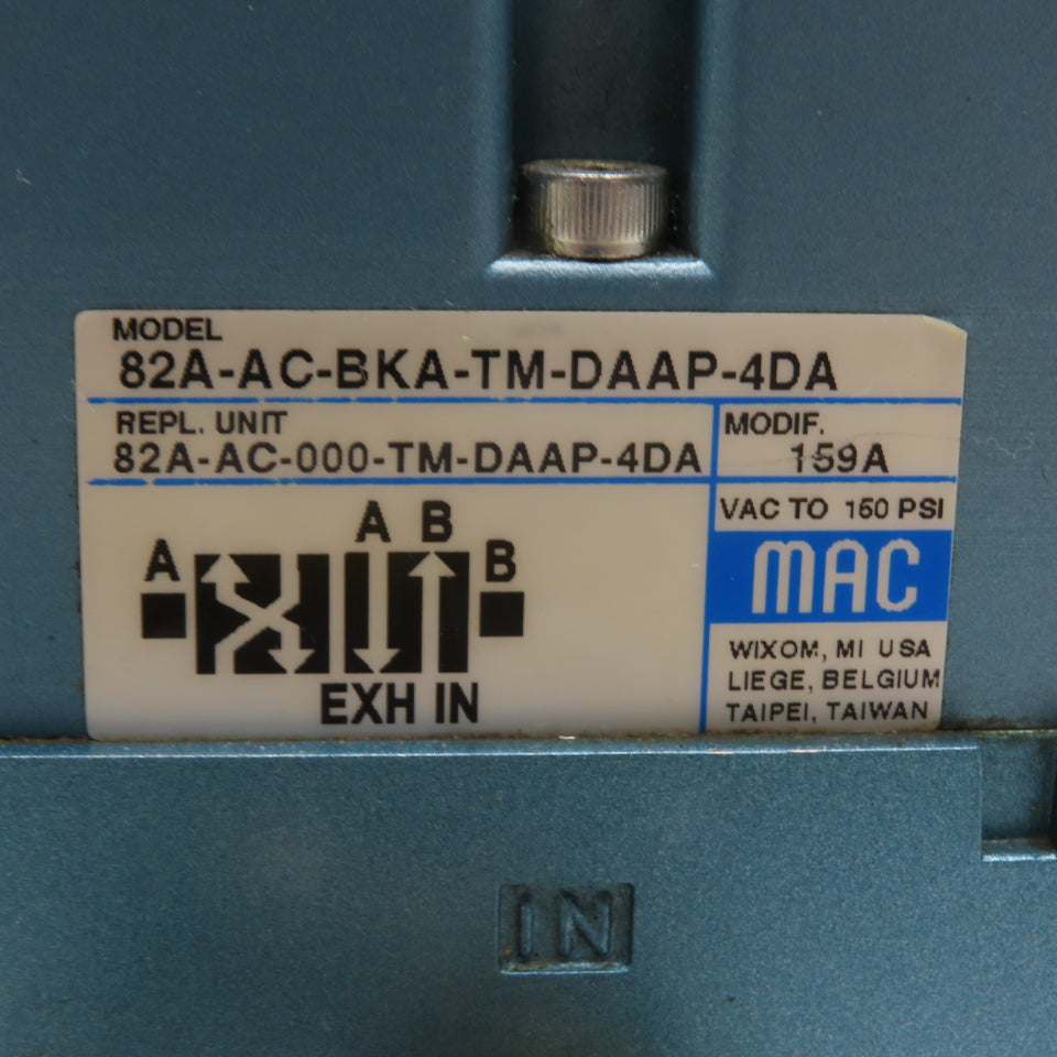 MAC 82A-AC-BKA-TM-DAAP-4DA Solenoid Pneumatic Valve 120V 5.4W 25-150 PSI