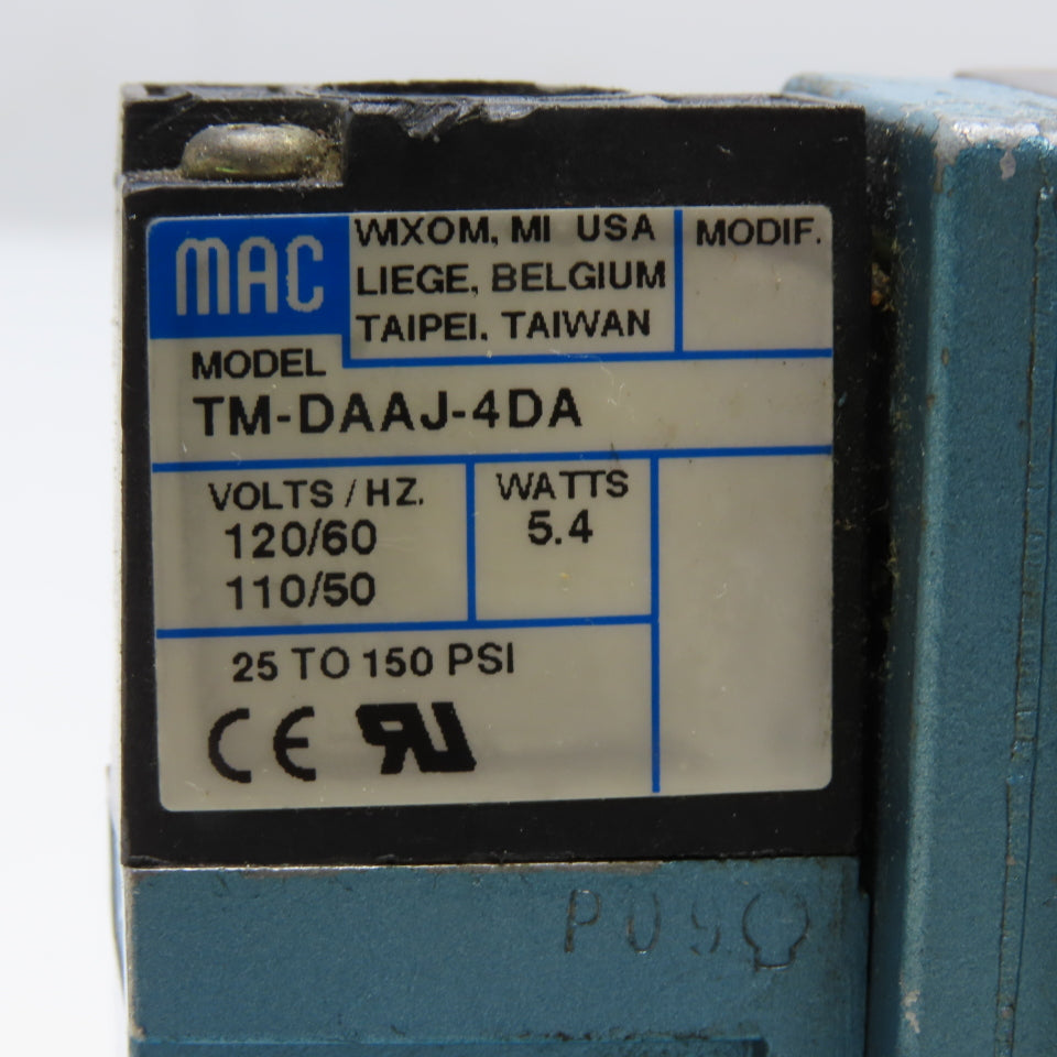 MAC 82A-AC-BKA-TM-DAAP-4DA Solenoid Pneumatic Valve 120V 5.4W 25-150 PSI