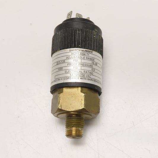 Barksdale 96211-BB4-T1 Adjustable Pressure Switch 22.5-125 PSI 5A 125/250 VAC
