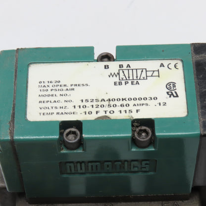Numatics 152SA400K000030 Single Solenoid Pneumatic Valve 110-120V 50/60Hz