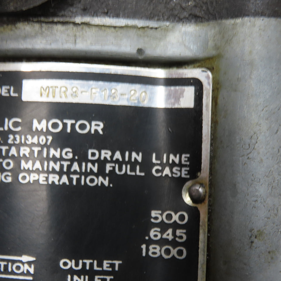 Vickers MTR3-F13-20 Hydraulic Piston Motor 1800 RPM .645 cu.in/rev 500 PSI