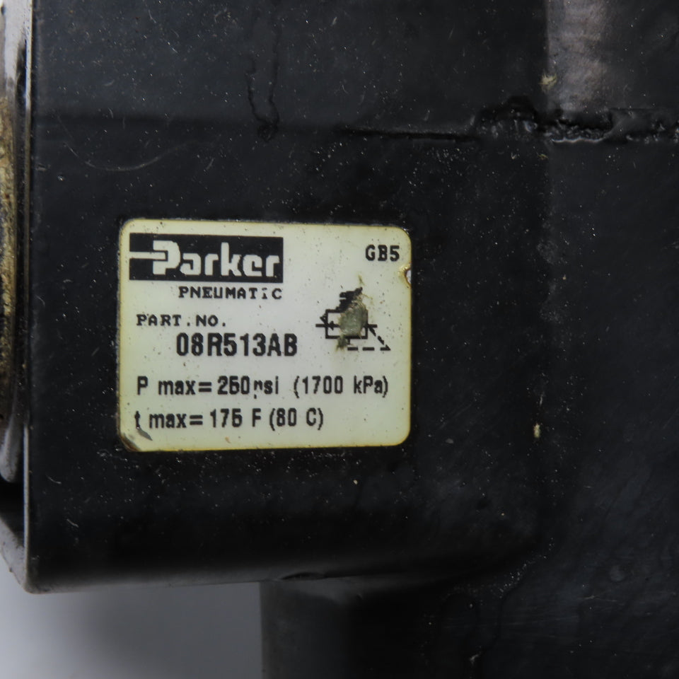 Parker 08R513AB Pneumatic Air Pressure Regulator with Gauge 250 PSI 175 F Max