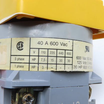 Baco PR 40 Non Fusible Safety Disconnect Switch 40A 600VAC