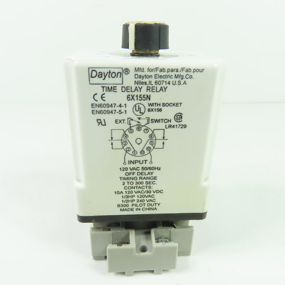 Dayton 6X155N Off-Delay Time Delay Relay 120VAC 2-300 Seconds