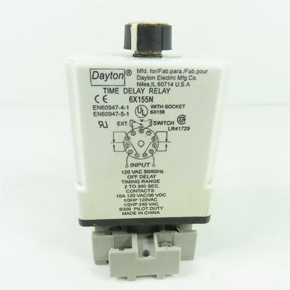 Dayton 6X155N Off-Delay Time Delay Relay 120VAC 2-300 Seconds