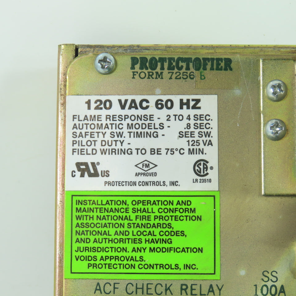 Protection Controls 7256 B Protectofier Combustion Safeguard Control 120VAC