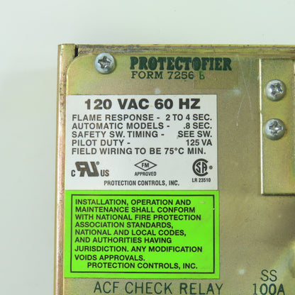 Protection Controls 7256 B Protectofier Combustion Safeguard Control 120VAC