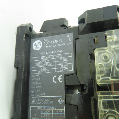 Allen-Bradley 100-A45N*3 3-Pole Motor Contactor 600VAC 45A 120V Coil