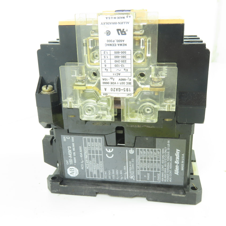 Allen-Bradley 100-A45N*3 3-Pole Motor Contactor 600VAC 45A 120V Coil