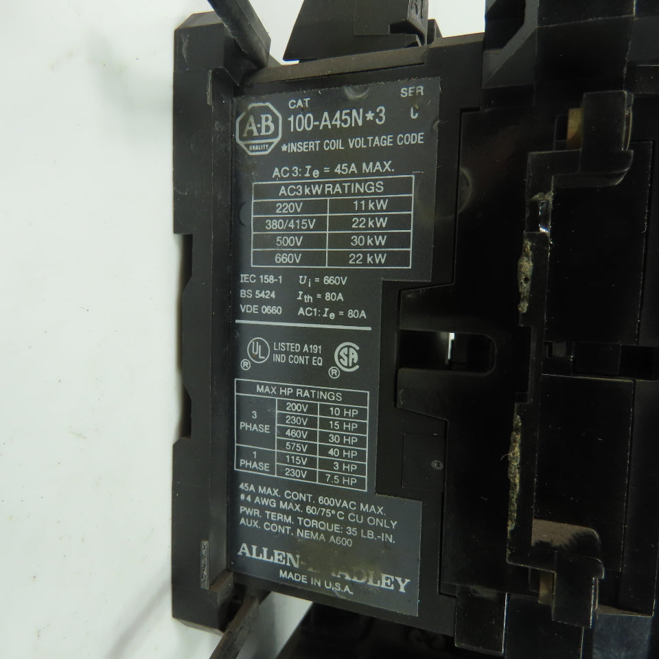 Allen-Bradley 100-A45N*3 IEC Contactor Starter W/ 193-CPC45 Overload Relay
