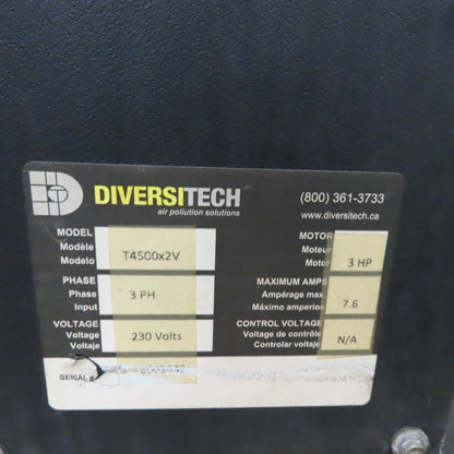 Diversitech T4500x2V 3HP 2-Module Industrial Air Clnr Filtration Unit 230V 3Ph