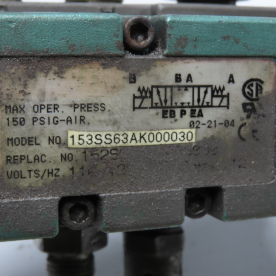 Numatics 153SS63AK000030 5/3 Position Closed Center Pneumatic Valve 110-120V