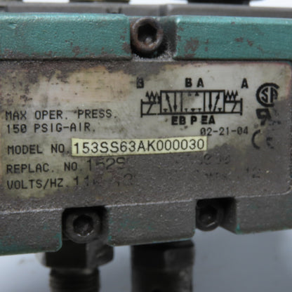 Numatics 153SS63AK000030 5/3 Position Closed Center Pneumatic Valve 110-120V