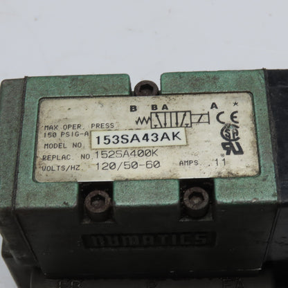 Numatics 153SA43AK Solenoid Pilot Operated Valve 150 PSIG 120V