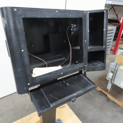 Industrial Pedestal Monitor Enclosure with Cooling Fans and Keyboard Tray