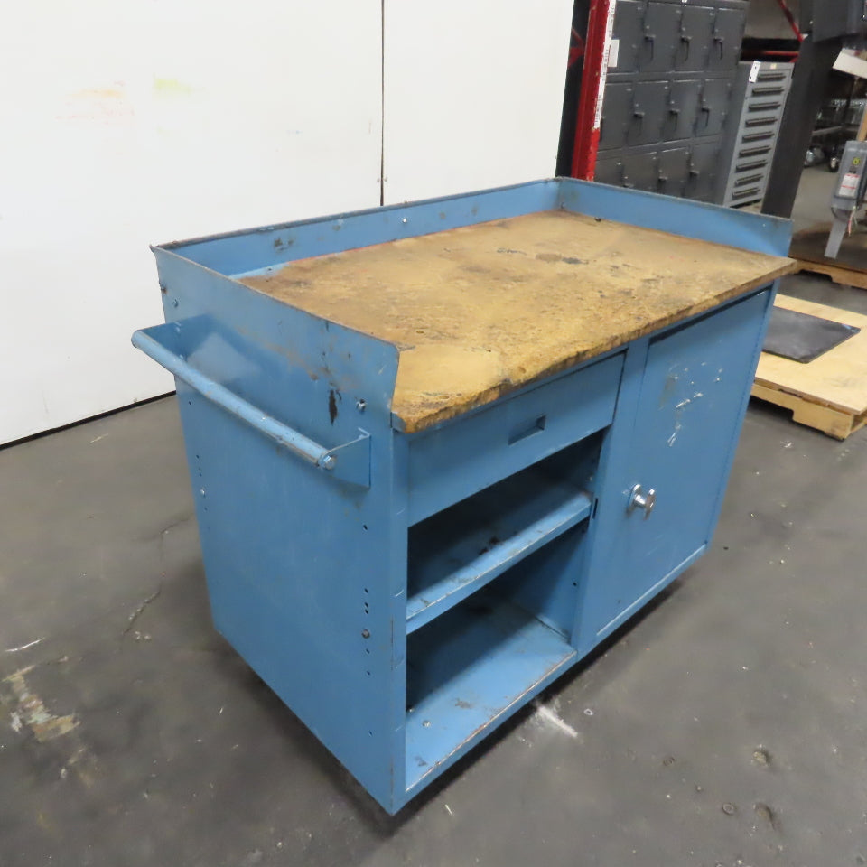 Industrial Rolling Workstation Cabinet W/ Drawer and Locking Storage 42"x24" Top