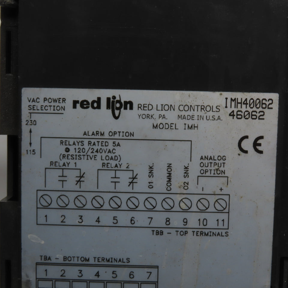 Red Lion IMH40062 Intelligent Meter 115/230VAC Dual Alarm Relays Analog Output