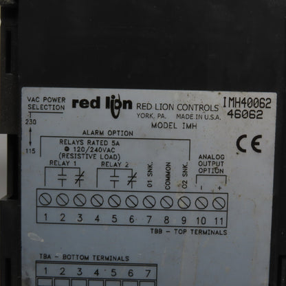 Red Lion IMH40062 Intelligent Meter 115/230VAC Dual Alarm Relays Analog Output