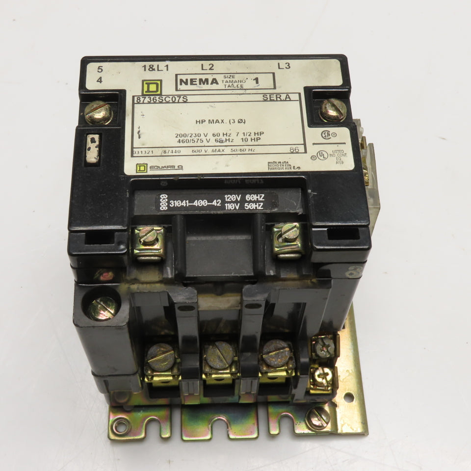 Square D 8736SC07S NEMA Size 1 Magnetic Contactor 120V Coil 3-Pole 3Ph